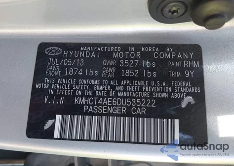 2013 Hyundai Accent Gls z USA, uszkodzony, nr VIN KMHCT4AE6DU535222